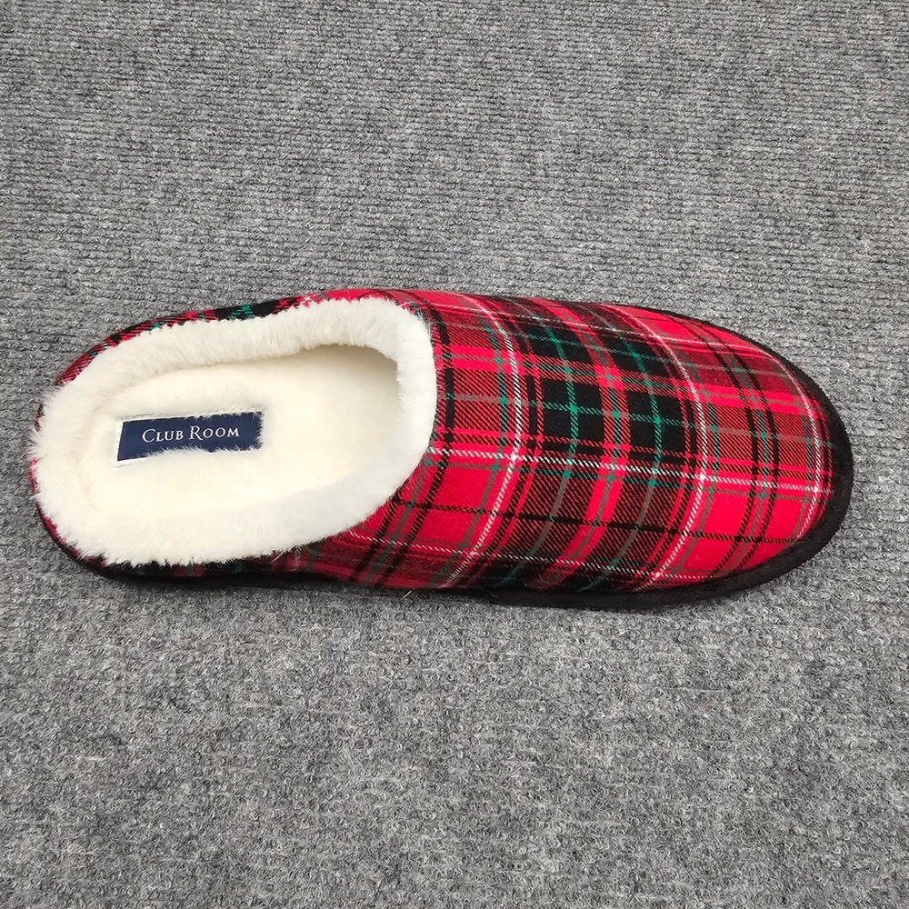 Club Room Slippers Mens Plaid‎ Scuff Indoor Outdoor Comfort Red Medium 8-9 NEW